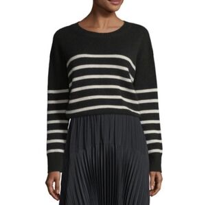 Vince | Tie-Back Striped Boxy Cashmere Sweater Medium Black Cream